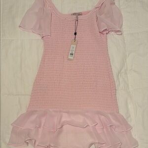 BCBGeneration Pink Ruffled Off-the-Shoulder Sundress
